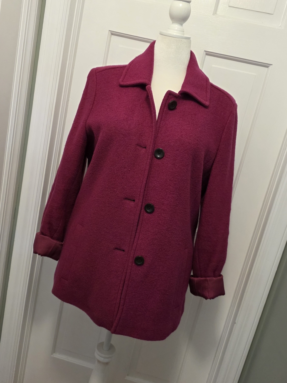 Lands' End Women's Deep Pink Wool-Blend Pea Coat
